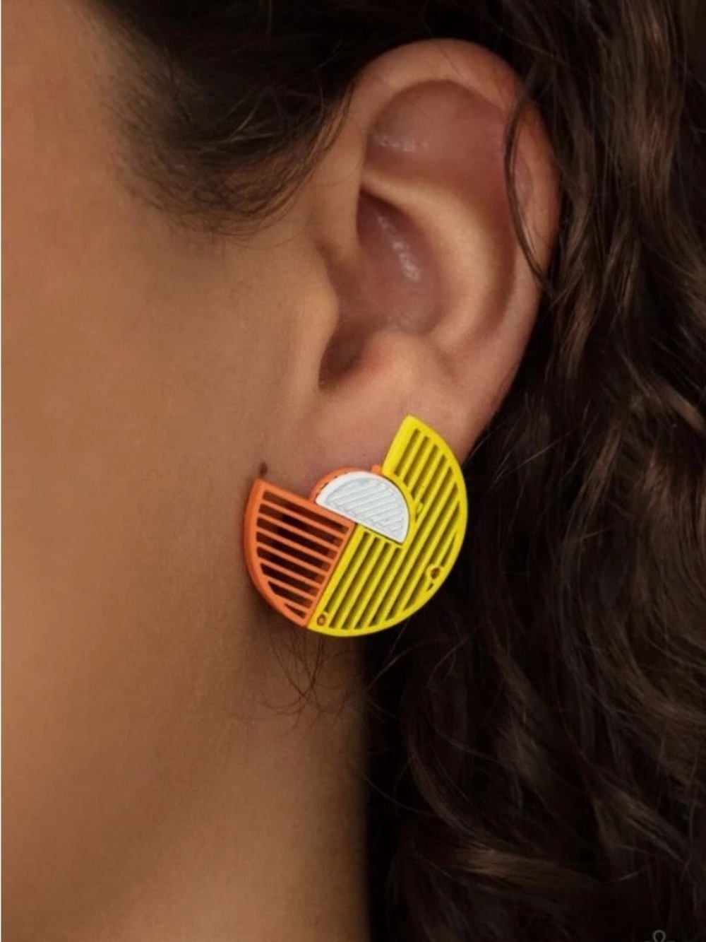 Color-Block Geometric Yellow & Orange Women's Stud Earrings